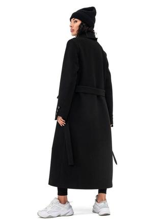 Пальто женское демисезонное, кашемировое, шерстяное, однотонное, черное8 фото