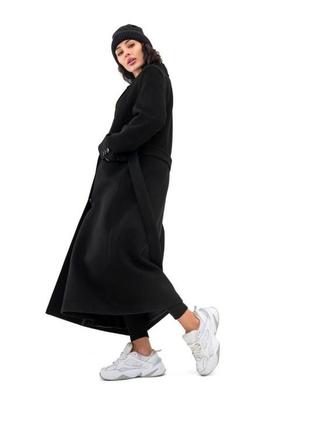 Пальто женское демисезонное, кашемировое, шерстяное, однотонное, черное9 фото