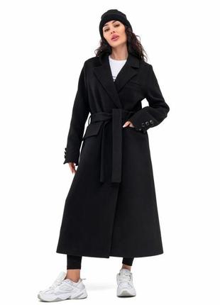 Пальто женское демисезонное, кашемировое, шерстяное, однотонное, черное7 фото