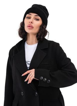 Пальто женское демисезонное, кашемировое, шерстяное, однотонное, черное10 фото
