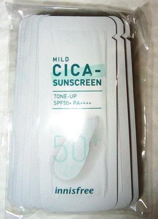 Innisfree mild cica sunscreen tone-up spf50 1 мл солнцезащитный крем4 фото