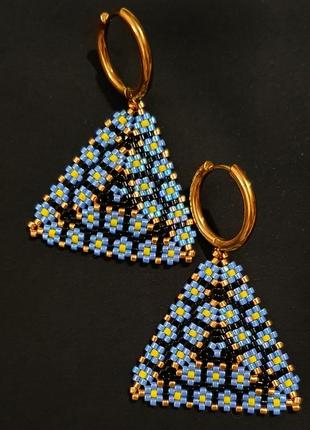 Трикутні сережки з бісеру miyuki delica.1 фото