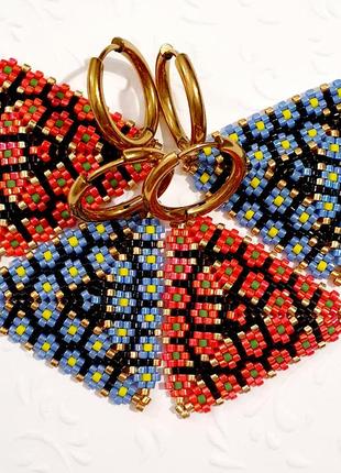 Трикутні сережки з бісеру miyuki delica.6 фото