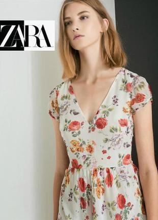 Нежное легкое платье в яркий цветочный принт известного испанского бренда zara1 фото