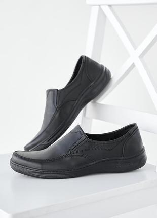 Мужские туфли/мокасины без шнурков черные натуральная кожа, прошитые1 фото
