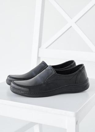 Мужские туфли/мокасины без шнурков черные натуральная кожа, прошитые4 фото