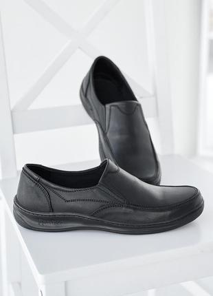 Мужские туфли/мокасины без шнурков черные натуральная кожа, прошитые3 фото