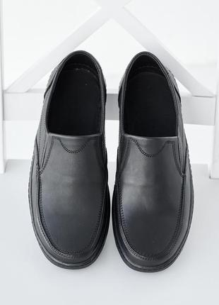 Мужские туфли/мокасины без шнурков черные натуральная кожа, прошитые5 фото
