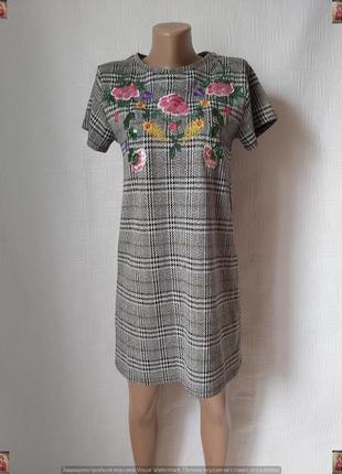 Фирменное zara мини платье в нарядную клетку с вышивкой и паетками, размер м-л1 фото