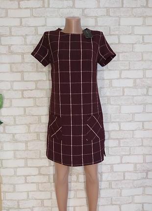 Фирменное new look нарядное платье цвета марсала в крупную клетку с карманами, размер с-м