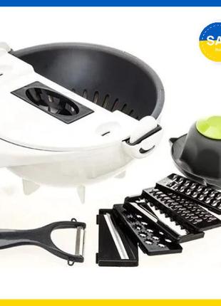 Тертка-овочерізка ручна 9в1 з контейнером та друшляком rotate vegetable slicer lk202209-651 фото