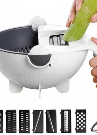 Терка-овощерезка ручная 9в1 с контейнером и дуршлагом rotate vegetable slicer lk202209-655 фото