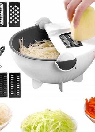 Тертка-овочерізка ручна 9в1 з контейнером та друшляком rotate vegetable slicer lk202209-657 фото