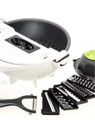 Тертка-овочерізка ручна 9в1 з контейнером та друшляком rotate vegetable slicer lk202209-652 фото