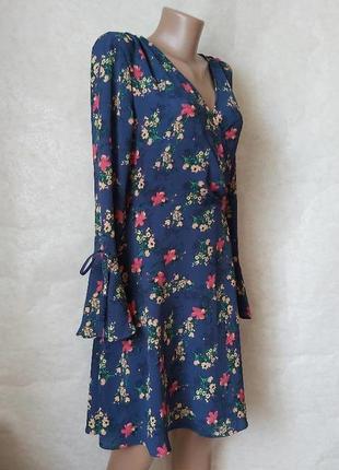 Фирменное primark лёгкое платье миди в цветочный принт на синем фоне, размер с-м3 фото