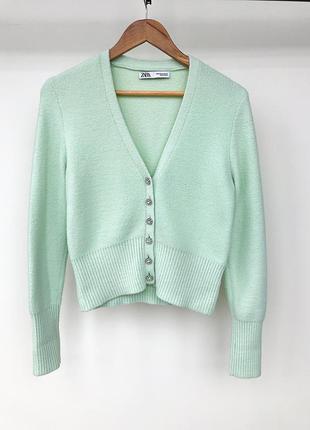 Soft touch cardigan zara, размер m🔥, мятного цвета с камнями2 фото