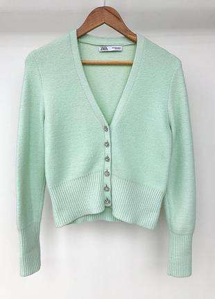 Soft touch cardigan zara, размер m🔥, мятного цвета с камнями5 фото