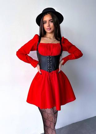 Три кольори 🔥 сукня з корсетом з екошкіри6 фото