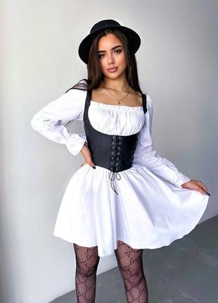 Три кольори 🔥 сукня з корсетом з екошкіри8 фото