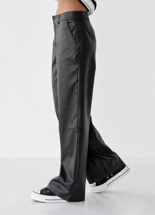 Жіночі шкіряні штани екошкіра брюки шкірзам штани широкі3 фото