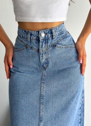 Женская джинсовая юбка макси, прямая длинная юбка, джинс, туречна, на высокой посадке6 фото