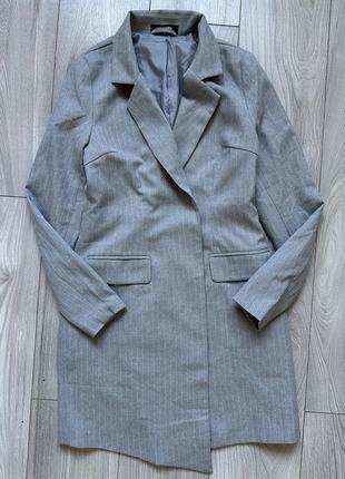 Пиджак платья блейзер жакет удлиненный полоскатый двубортнтий серый