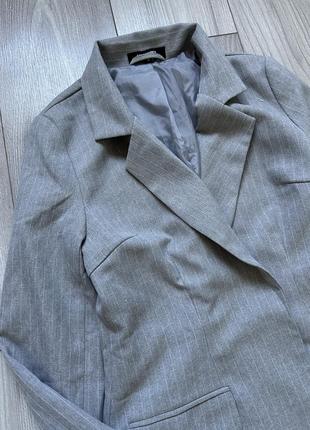 Піджак плаття блейзер жакет подовжений полосатий двобортнтй сірий3 фото