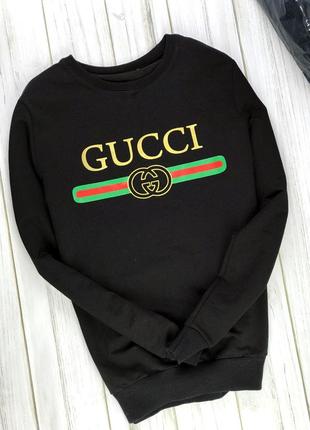 Свитшот чёрный gucci с принтом1 фото