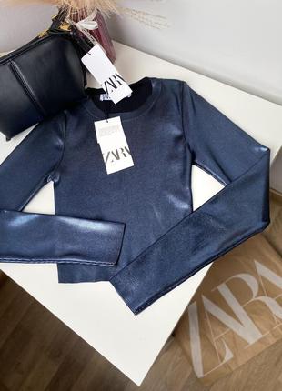 Кофтинка в рубчик з ефектом металік водолазка лонгслів zara