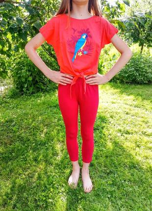 Костюм дитячий комплект на дівчинку футболка на зав'язках лосини лосіни на весну літо1 фото