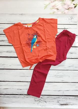 Костюм дитячий комплект на дівчинку футболка на зав'язках лосини лосіни на весну літо2 фото