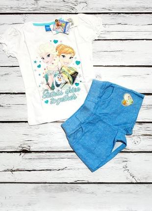 Костюм летний детский на девочку на лето комплект футболка шорты холодное сердце1 фото