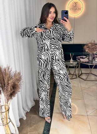 Леопард зебра женский костюм рубашка брюки6 фото