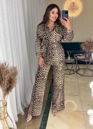 Леопард зебра женский костюм рубашка брюки3 фото