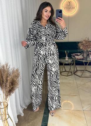 Леопард зебра женский костюм рубашка брюки8 фото