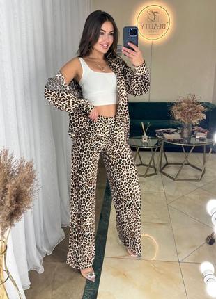Леопард зебра женский костюм рубашка брюки2 фото