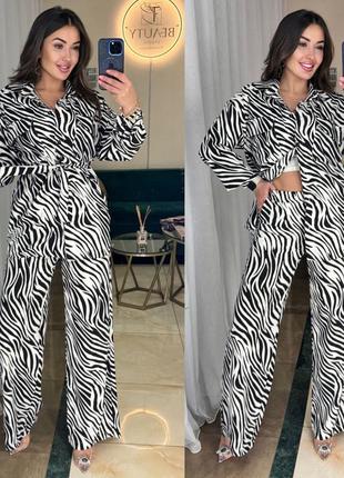 Леопард зебра женский костюм рубашка брюки7 фото