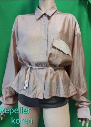 Repeller шёлковая объёмная блуза рубашка с карманом.