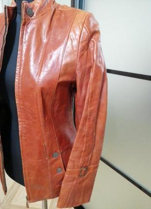 Качественная натуральная рыжая кожаная куртка/кожанка/ косуха xs-s3 фото