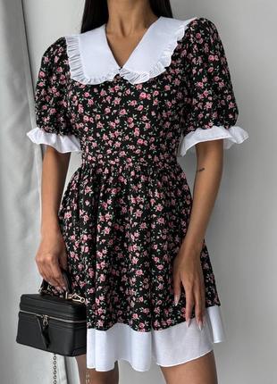 Минималистичное мини- платье цветочный принт и ружевом❣️💗1 фото