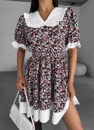 Минималистичное мини- платье цветочный принт и ружевом❣️💗3 фото