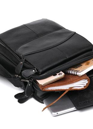 Вместительная кожаная мужская сумка vintage 20683 черный5 фото