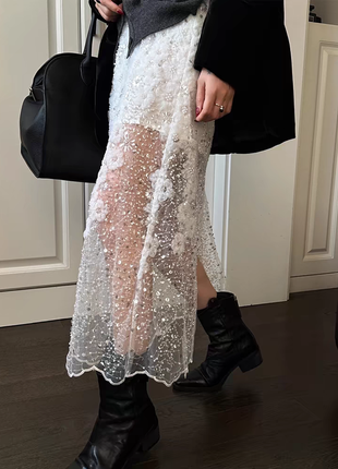 Тренд 2024🔥 прозрачная длинная юбка цветы пайетки вышивка