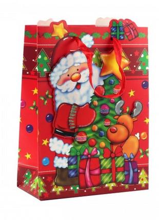Пакет паперовий "christmas" дід мороз та олень, 18 х 8 х 24 см