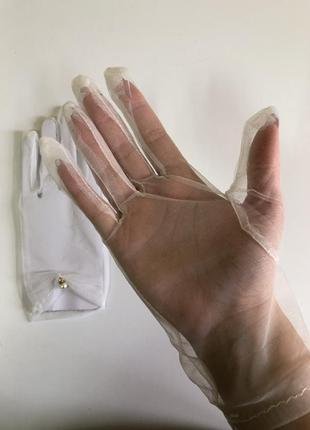 7-50 фатинові рукавички з перлинами фатиновые перчатки с жемчугом4 фото
