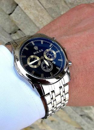 Мужские серебряные кварцевые наручные часы rolex / ролекс4 фото