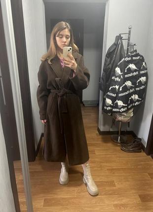 Корчневе пальто на запах bershka maxi l(або як oversize)