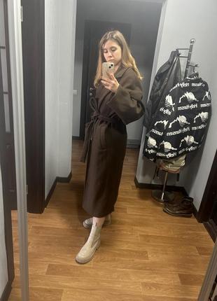 Корчневе пальто на запах bershka maxi l(або як oversize)3 фото