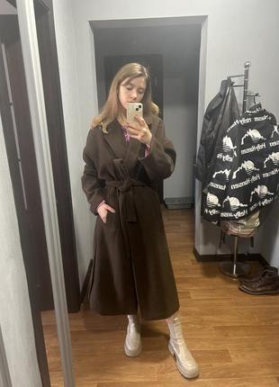 Корчневе пальто на запах bershka maxi l(або як oversize)2 фото