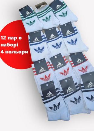 12 пар в упаковці, високі шкарпетки adidas 4 кольори 41-45р.